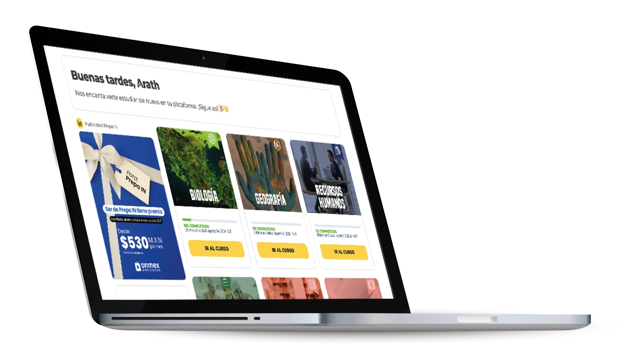 Plataforma Prepa IN en laptop