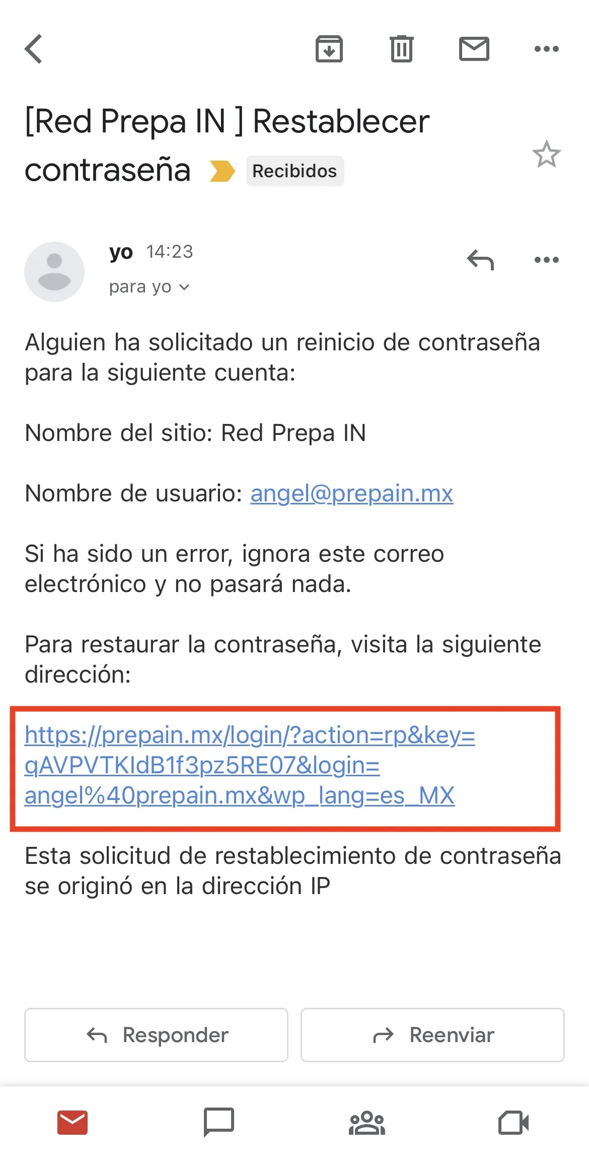 Da clic en la liga para restablecer tu contraseña