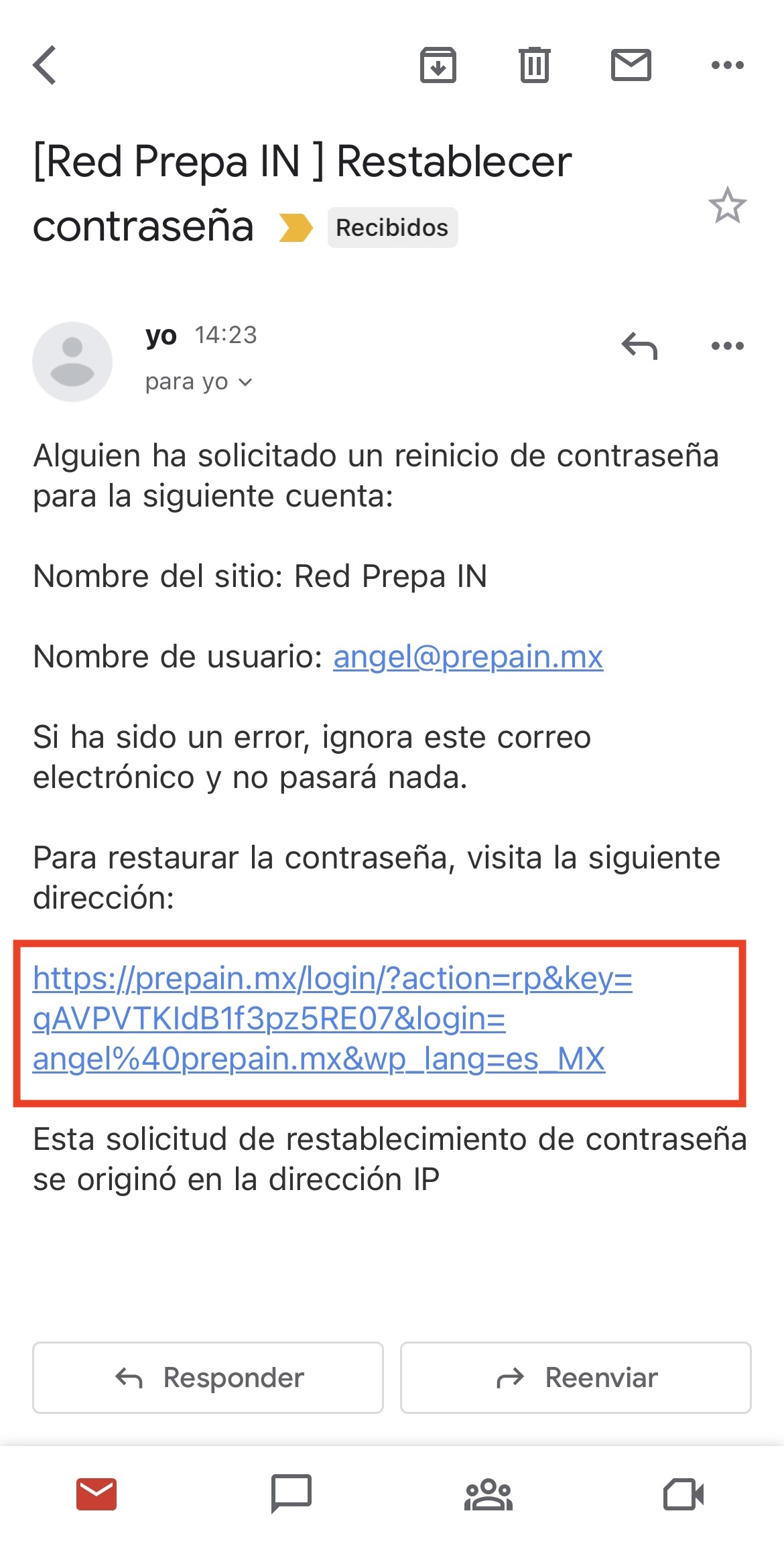 Da clic en la liga para restablecer tu contraseña